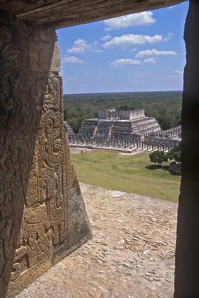 View from top of ancient Mayan structure in Chichen Itza. Central America, Mexico