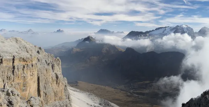Framed Print : View towards Antelao, Pelmo, Civetta, Marmolada seen from Sella mountain range