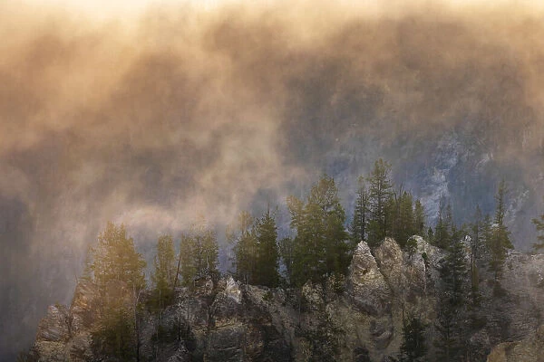 View from Artist Point at sunrise, Grand Canyon of Yellowstone, Yellowstone National Park, Wyoming