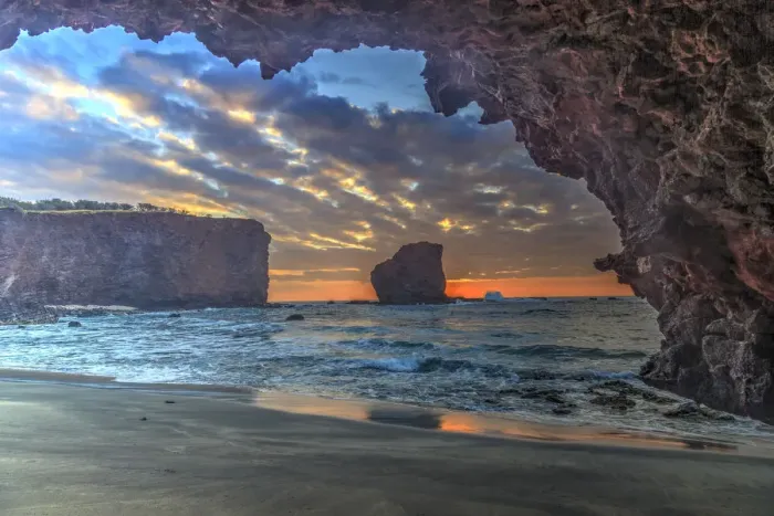 Framed Print : View from beach at Manele Bay of Puu Pehe (Sweetheart Rock) at sunrise, South Shore of Lanai Island Framed Print : View from beach at Manele Bay of Puu Pehe (Sweetheart Rock) at sunrise, South Shore of Lanai Island