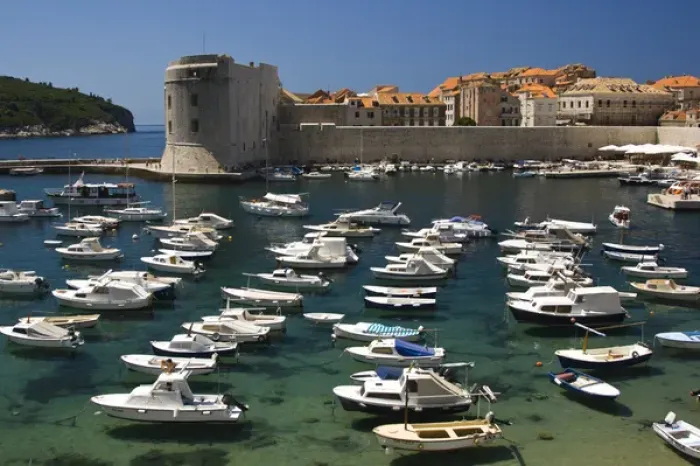 Framed Print : View of boats in Old Harbor, walled City of Dubrovnik, Southeastern Tip of Croatia Framed Print : View of boats in Old Harbor, walled City of Dubrovnik, Southeastern Tip of Croatia