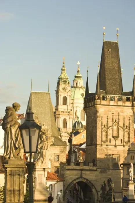 Framed Print : View from Charles Bridge (Karluv most), founded in 1357, Baroque Sculptures from the 18th Century Framed Print : View from Charles Bridge (Karluv most), founded in 1357, Baroque Sculptures from the 18th Century