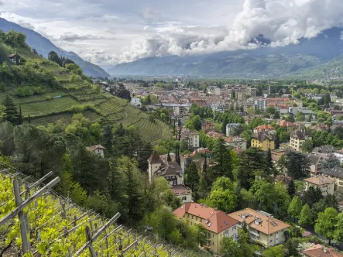 Framed Print : View over the city of Meran (Merano) and the Etsch Valley during spring. Europe
