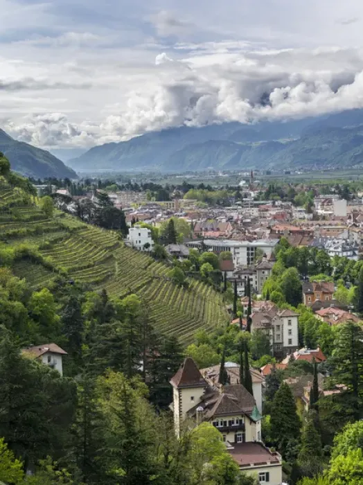 Framed Print : View over the city of Meran (Merano) and the Etsch Valley during spring. Europe