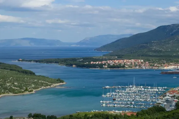 Framed Print : view of Cres marinna and town, cres, croatia, eastern europe. balkan, europe Framed Print : view of Cres marinna and town, cres, croatia, eastern europe. balkan, europe