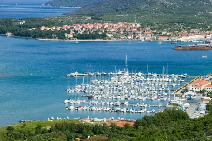 Framed Print : view of Cres marinna and town, cres, croatia, eastern europe. balkan, europe Framed Print : view of Cres marinna and town, cres, croatia, eastern europe. balkan, europe