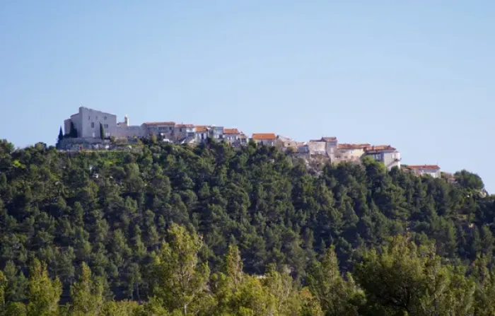 Framed Print : View from Domaine de la Tour du Bon the hilltop village Le Castellet perched on a Framed Print : View from Domaine de la Tour du Bon the hilltop village Le Castellet perched on a