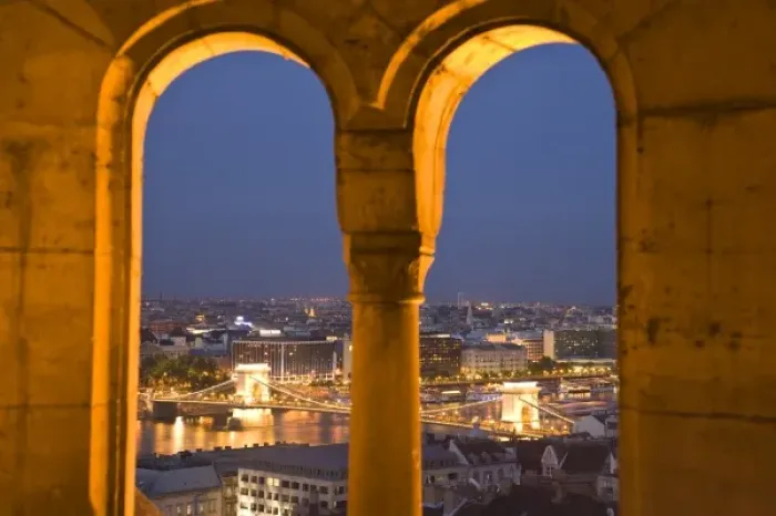 Framed Print : View from Fishermens Bastion next to Matyas Church, Castle Hill, Bude side of Central Budapest