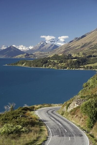 View towards Glenorchy over Lake Wakatipu, and Glenorchy Road, Queenstown Region