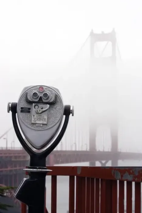 Framed Print : A view of the Golden Gate Bridge hidden in the fog