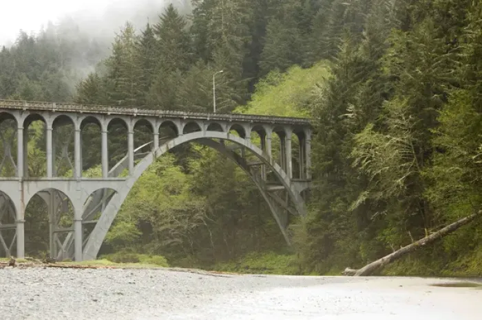 Framed Print : View of historic bridge near Haceta Head Lighthouse - State Park. Near Florence, Oregon