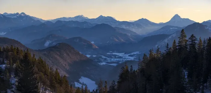 Framed Print : View towards Jachenau, Mt. Jochberg and Mt. Guffert. View from Mt