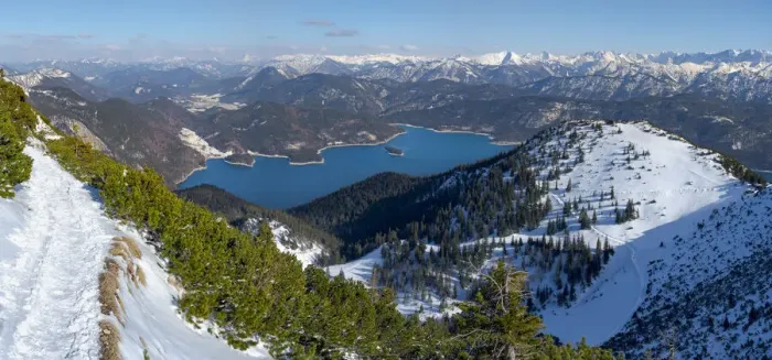 Framed Print : View towards lake Walchensee and Karwendel mountain range. View from Mt