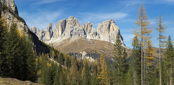 View of Langkofel (Sasso Lungo) from Val Contrin in the Marmolada mountain range in the