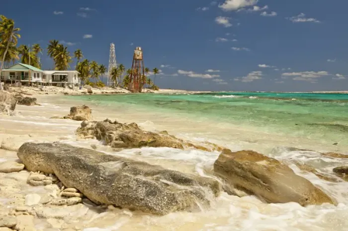 Framed Print : View of lighthouse on Half Moon Caye Natural Monument. Central America, Belize. (NR)