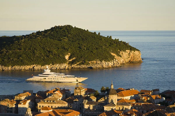 View of Lokrum Island and Walled City of Dubrovnik, Southeastern Tip of Croatia, Dalmation Coast