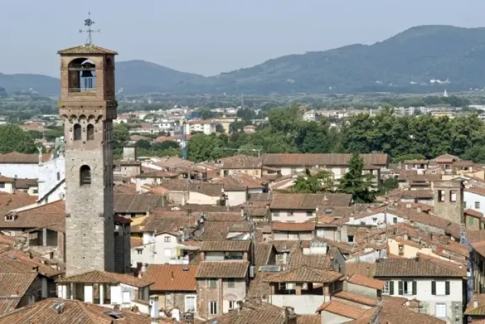 Framed Print : View of Lucca from Torre Guinigi, Lucca, Tuscany, Italy, Europe