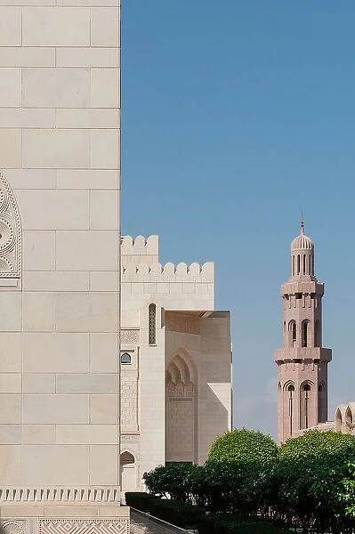 A view of a minaret at Sultan Qaboos Grand Mosque, Muscat, Oman