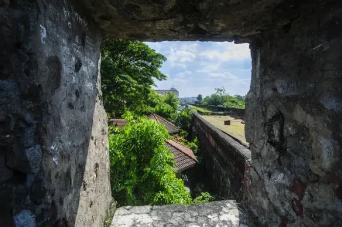 Framed Print : View through the old watchtower Baluarte de San Diego, Intramuros, Manila, Luzon