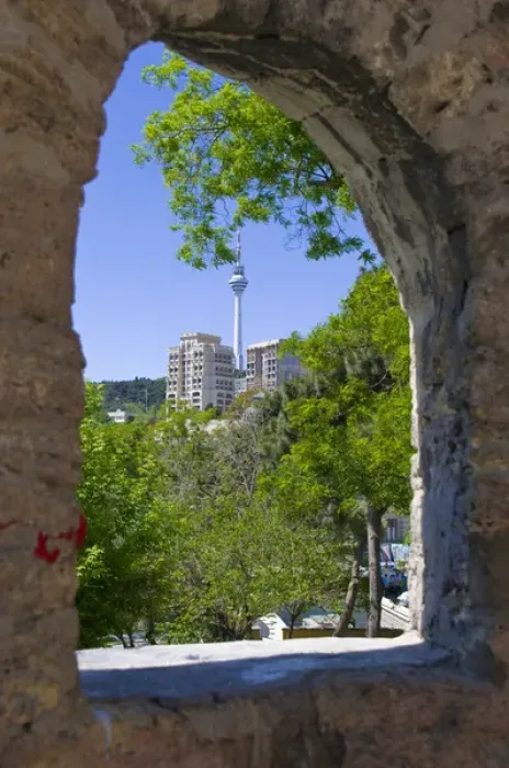 Framed Print : View from Palace of the Shirvanshahs oer city Baku with television tower, Azerbaijan Framed Print : View from Palace of the Shirvanshahs oer city Baku with television tower, Azerbaijan