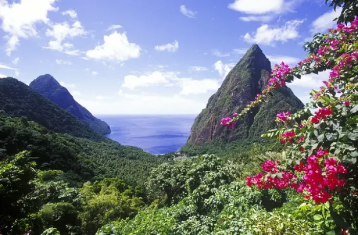 Framed Print : View of the Pitons, Souffriere, St Lucia, Caribbean Framed Print : View of the Pitons, Souffriere, St Lucia, Caribbean