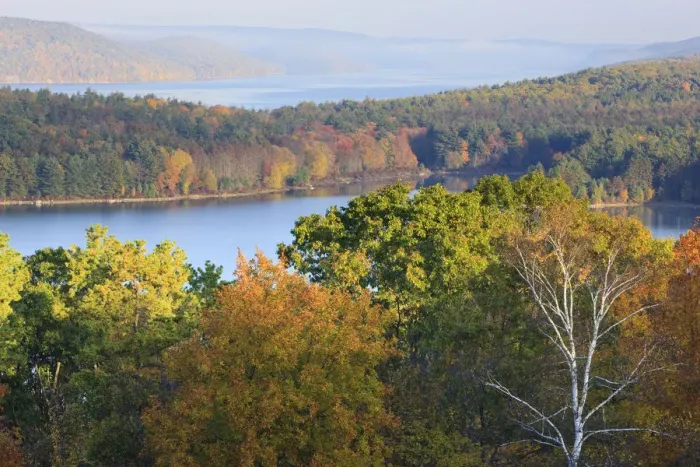 Framed Print : View of the Quabbin Reservoir from the Enfield overlook in Ware, Massachusetts. Fall Framed Print : View of the Quabbin Reservoir from the Enfield overlook in Ware, Massachusetts. Fall