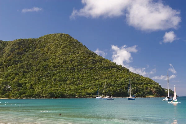 The view from Reduit beach on the island of St. Lucia in the southern Caribbean