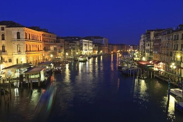 View from Rialto Bridge (13th century wood bridge) along Grand Canal, Venice, Italy