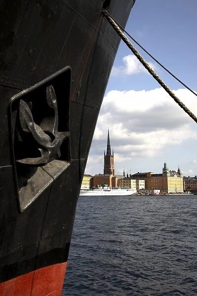 The view of Riddarholmen Island and the black spire of Riddarholmskyrkan(Riddarholmen