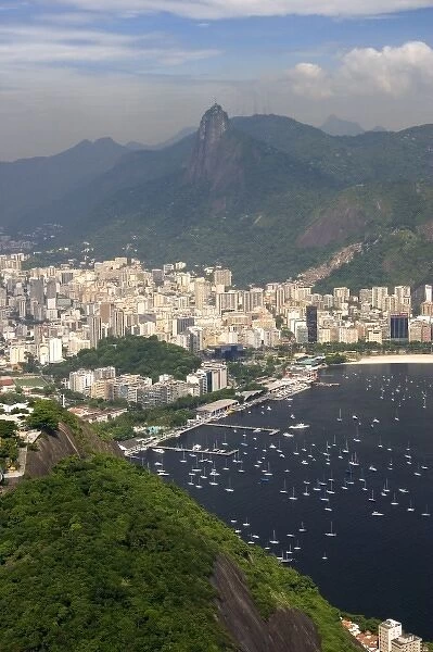 View of Rio de Janeiro from a cable car on Sugarloaf Peak, Brazil