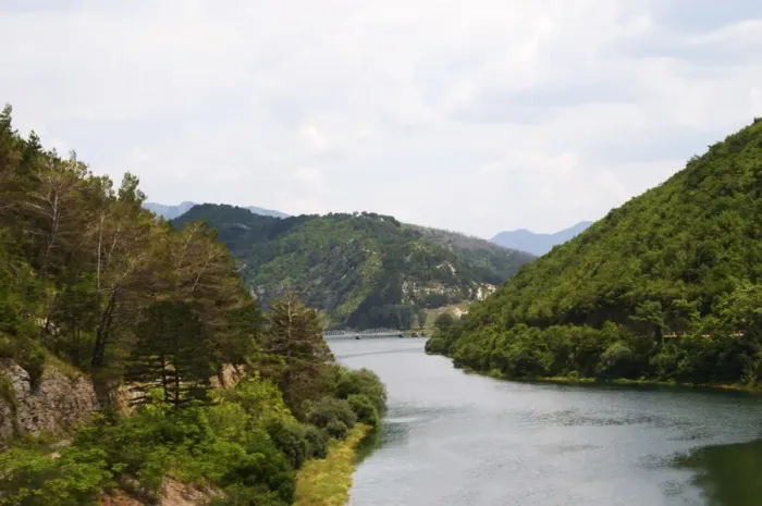 Framed Print : View of the river Trebisnjica in a steep valley near Trebinje. Trebinje. Republika Srpska