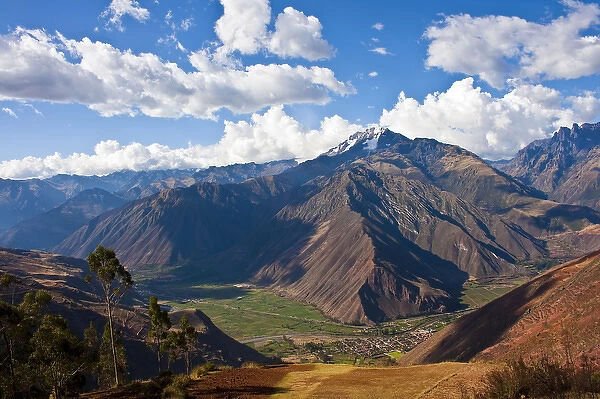 A view of the Sacred Valley and Andes Mountains of Peru, South America