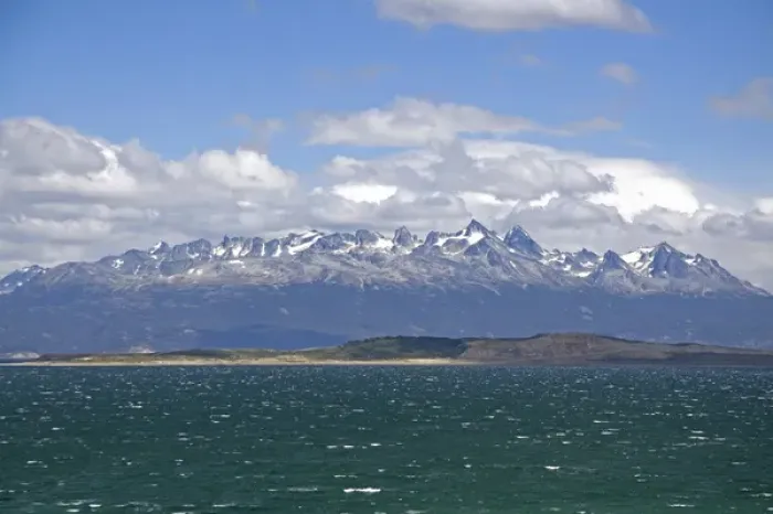 Framed Print : View of snowy peaks of the Dientes de Navarino in Chile from Ushuaia, Argentina Framed Print : View of snowy peaks of the Dientes de Navarino in Chile from Ushuaia, Argentina