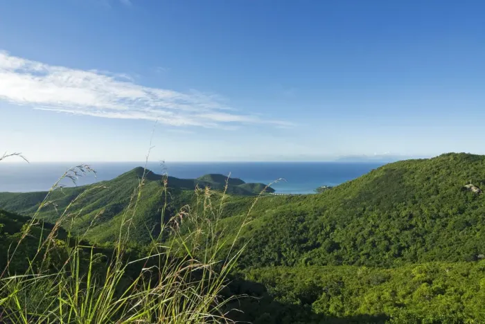 Framed Print : View of south west coast from Boggy Peak, Antigua, West Indies, Caribbean, Central Framed Print : View of south west coast from Boggy Peak, Antigua, West Indies, Caribbean, Central