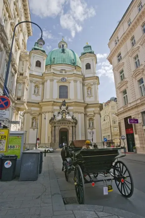 Framed Print : A view down a street in Viennia Austria looking at St. Peters Church Framed Print : A view down a street in Viennia Austria looking at St. Peters Church