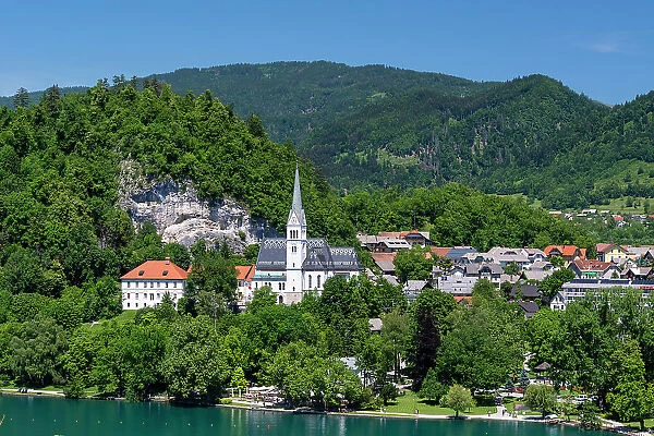 A view of the town of Bled and Saint Martin's church. Bled, Slovenia