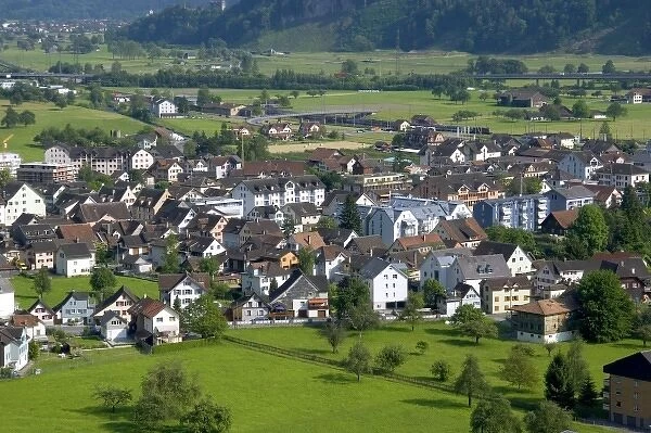 A view of Walenstadt with the Swiss Alps in the background