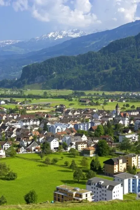 Framed Print : A view of Walenstadt with the Swiss Alps in the background