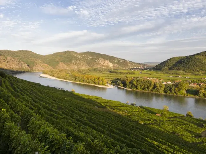 Framed Print : View from Weissenkirchen over the Danube towards Rossatz and Duernstein in the Wachau Framed Print : View from Weissenkirchen over the Danube towards Rossatz and Duernstein in the Wachau