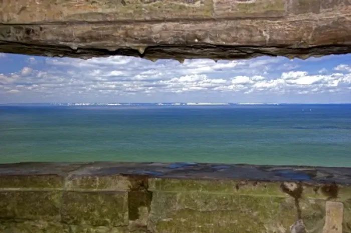 Framed Print : A view of the white cliffs of Dover in England from a German gun battery at Cap Blanc Framed Print : A view of the white cliffs of Dover in England from a German gun battery at Cap Blanc
