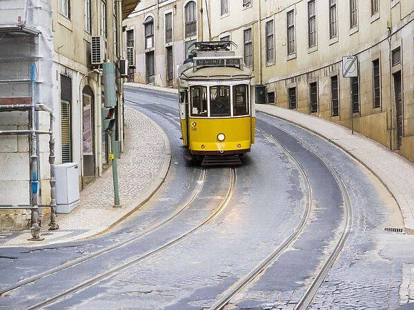 View of yellow tramway in Lisbon