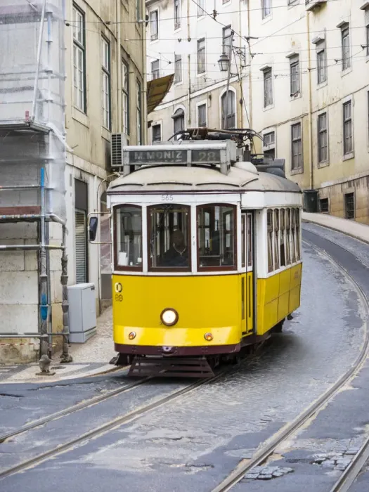 Framed Print : View of yellow tramway in Lisbon