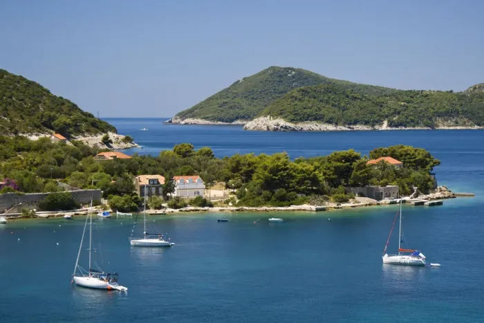 Framed Print : Views around Kolocep Island, one of the Elaphite Islands from Dubrovnik, Southeastern Framed Print : Views around Kolocep Island, one of the Elaphite Islands from Dubrovnik, Southeastern