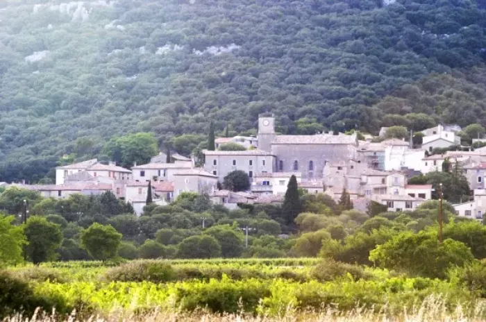 Framed Print : The village of Corconne. Pic St Loup. Languedoc. Les Contreforts des Cevennes. France