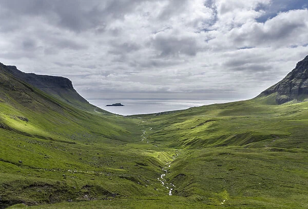 The village Gasadalur. The island Vagar, part of the Faroe Islands in the North Atlantic