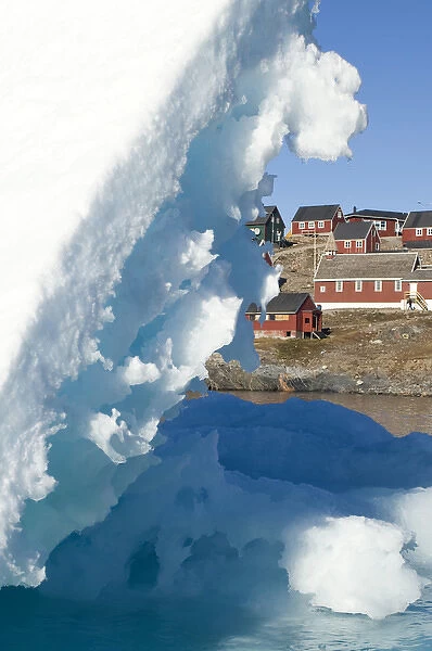 Village and iceberg Ittoqqortoormiit Scorsby Sund Greenland