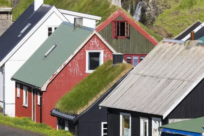 Framed Print : The village on the island Mykines, part of the Faroe Islands in the North Atlantic