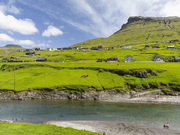 Village Leynar. The island Streymoy, one of the two large islands of the Faroe
