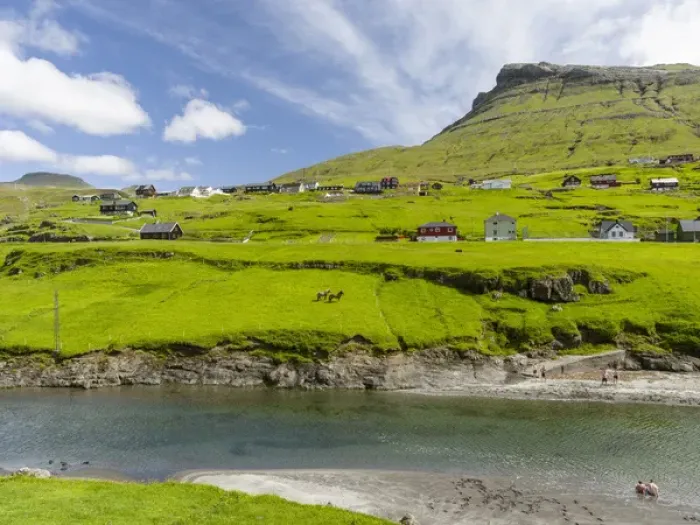 Framed Print : Village Leynar. The island Streymoy, one of the two large islands of the Faroe