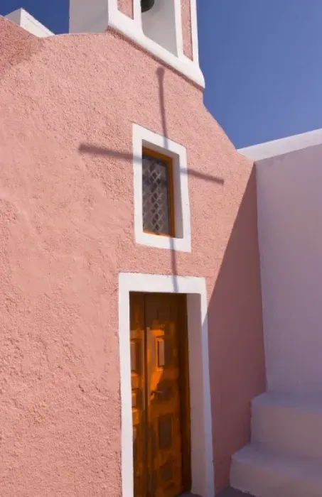 Framed Print : Village of Oia, with a pink church on the cliff